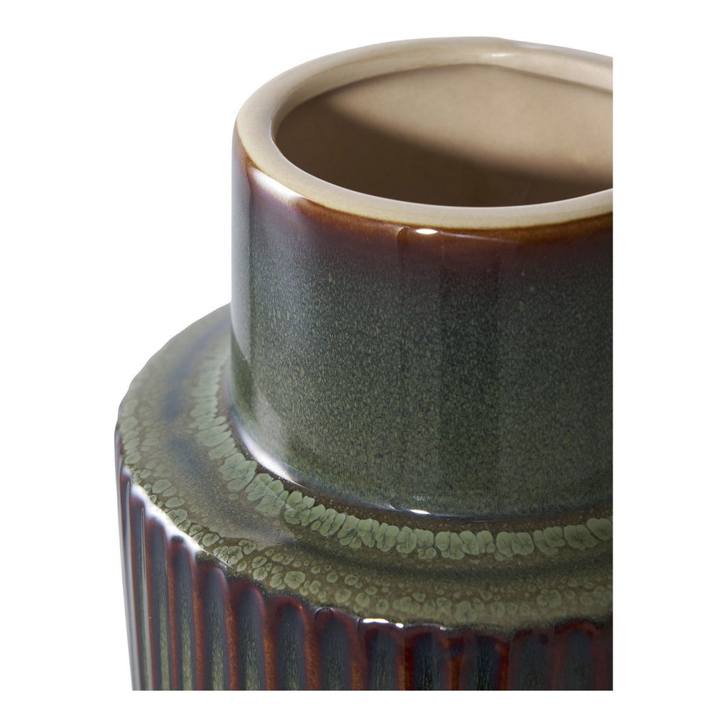 Keramische Vaas Groen/Bruin – Geribbelde Structuur